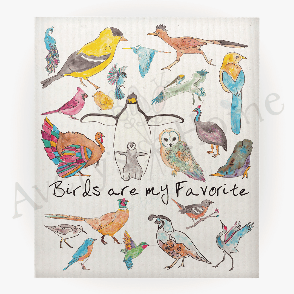 Birds are My Favorite Swedish Dish Cloth (Sold as set of 4)