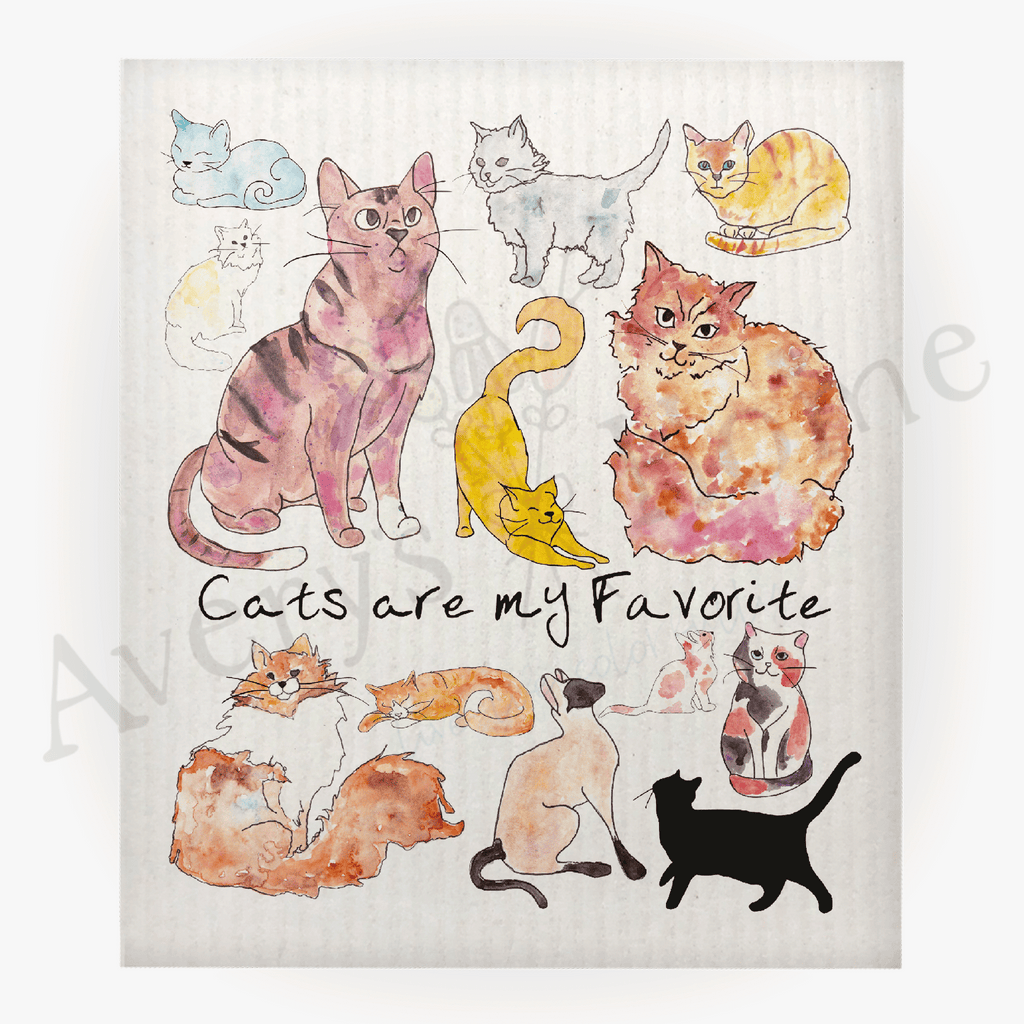 Cats are My Favorite Swedish Dish Cloth (Sold as set of 4)