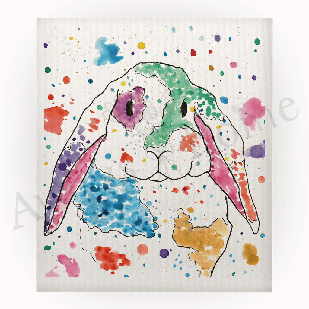 Colorful Bunny Rabbit Spring Swedish Dish Cloth (Sold as set of 4)