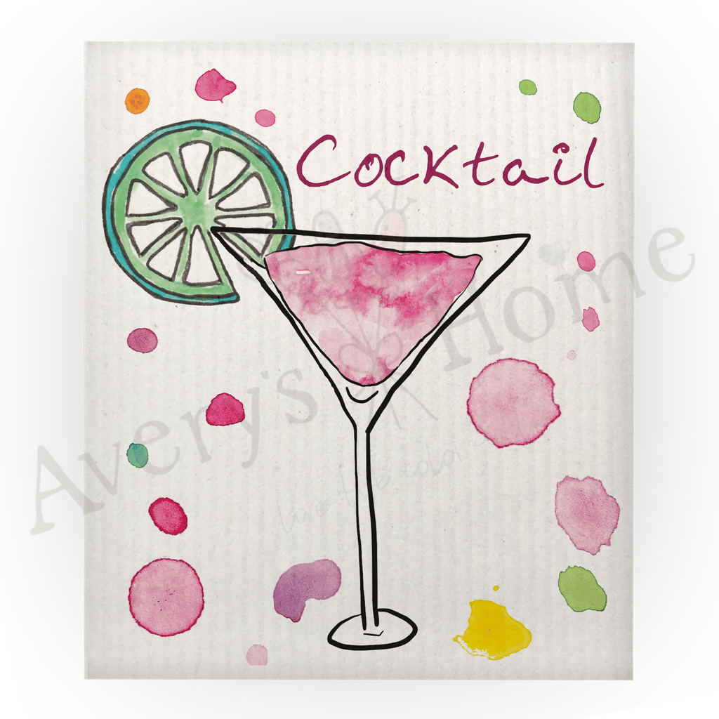 Cocktail / Cosmopolitan Brunch Drink Swedish Dish Cloth (Sold as set of 4)