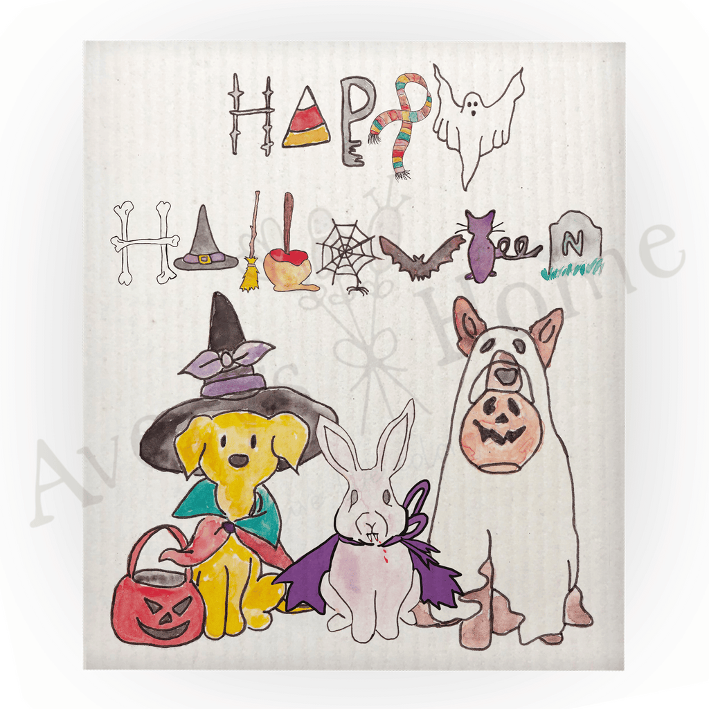 Happy Halloween with Critters Swedish Dish Cloth (Sold as set of 4)