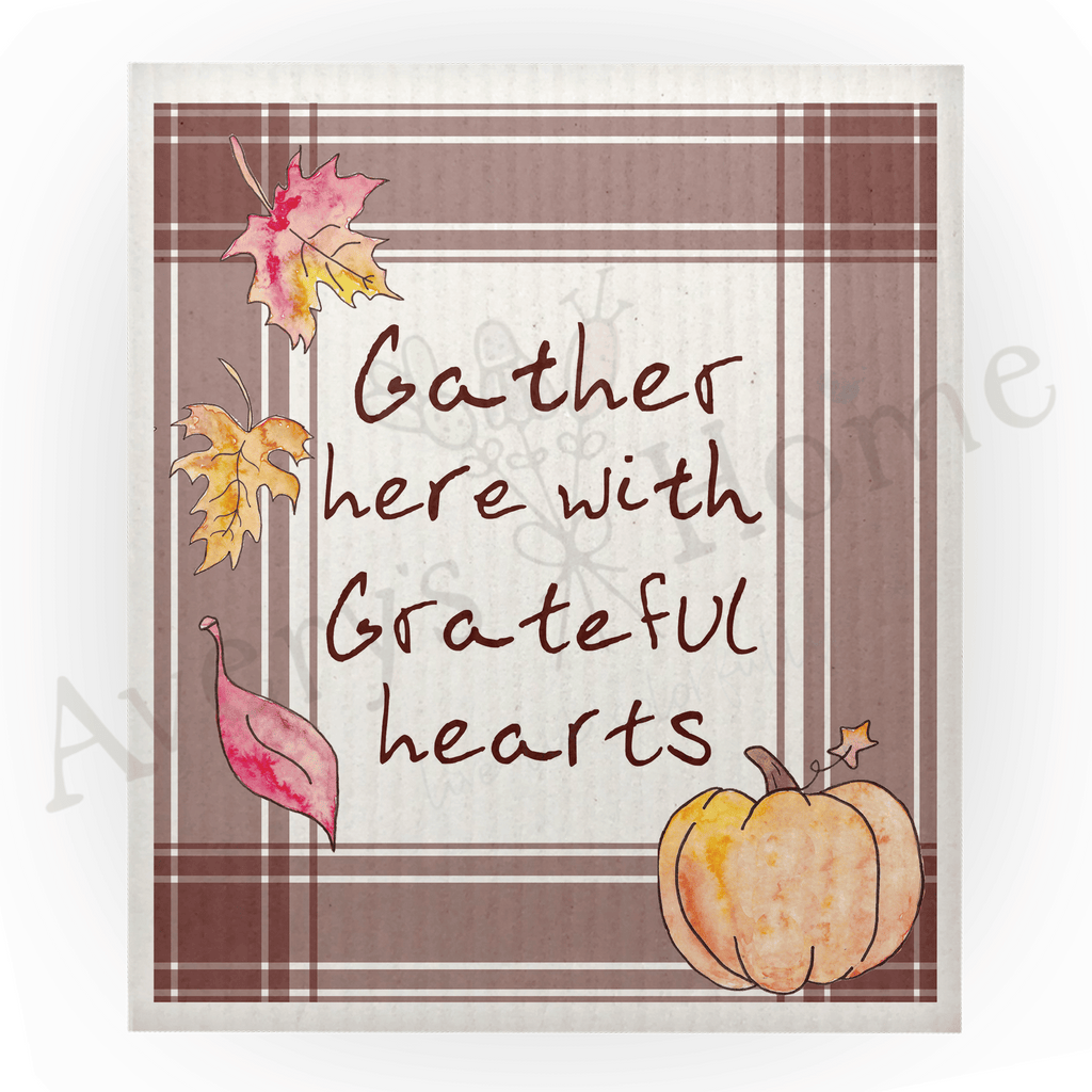 Gather with Grateful Hearts Thanksgiving Swedish Dish Cloth (Sold as set of 4)
