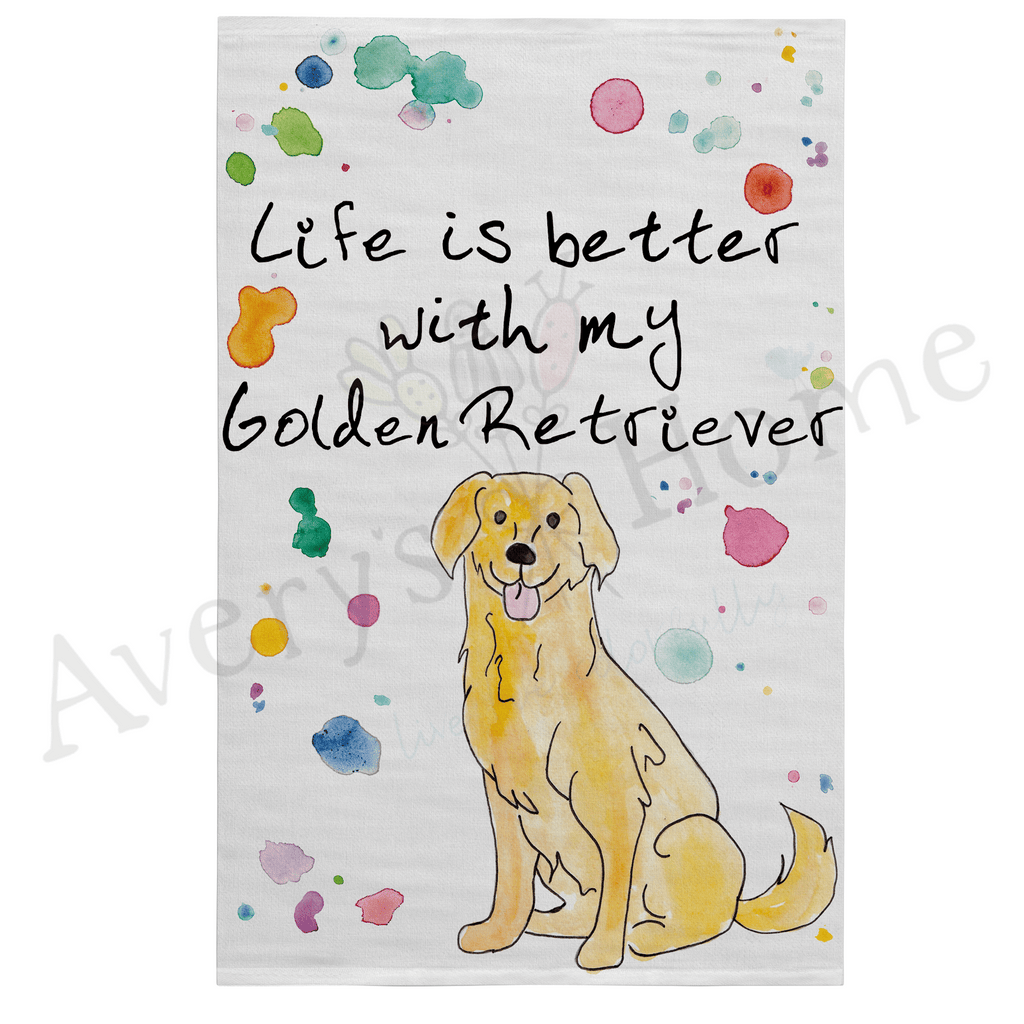 Life is Better with My Golden Retriever Dog Flour Sack Dish Towel