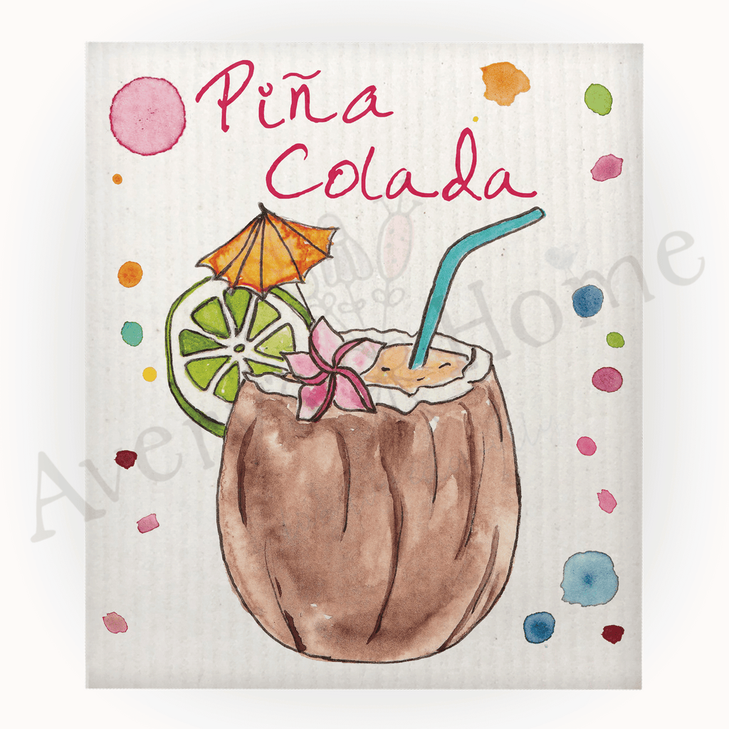 Pina Colada Tropical Beach Drink Swedish Dish Cloth (Sold as set of 4)