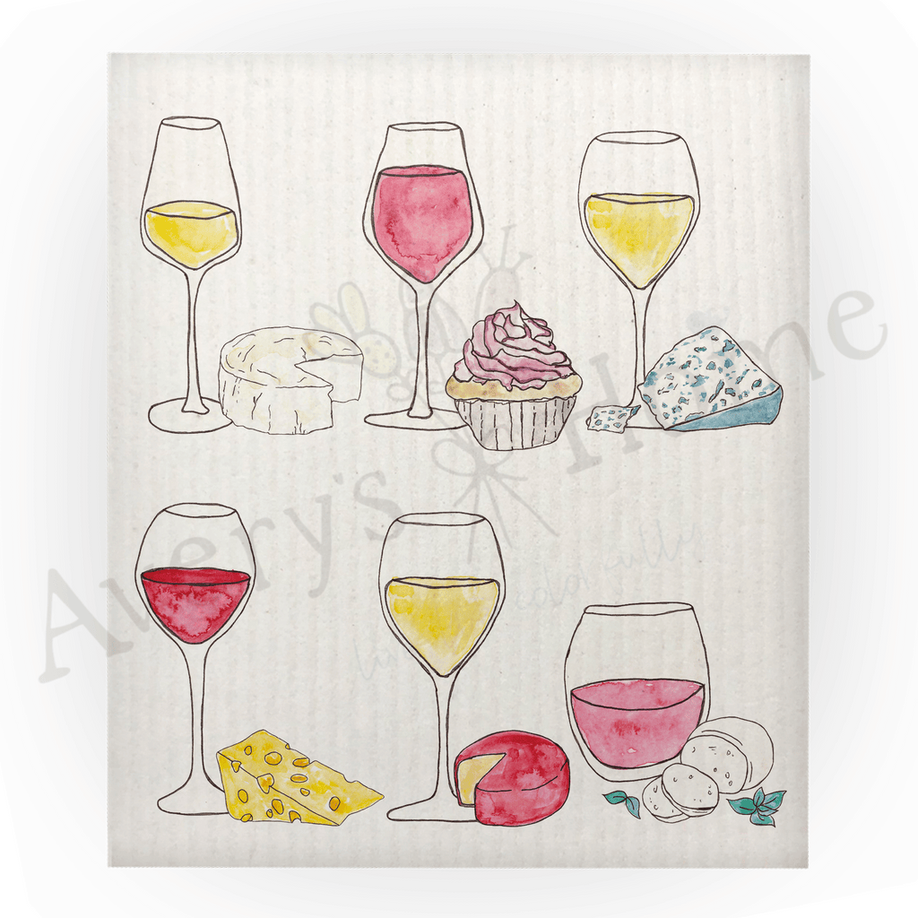 Wine & Cheese Pairings Swedish Dish Cloth (Sold as set of 4)