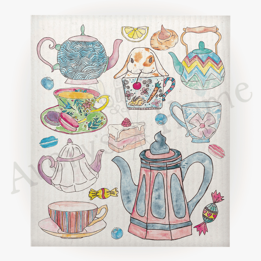 Tea Time Spring Swedish Dish Cloth (Sold as set of 4)