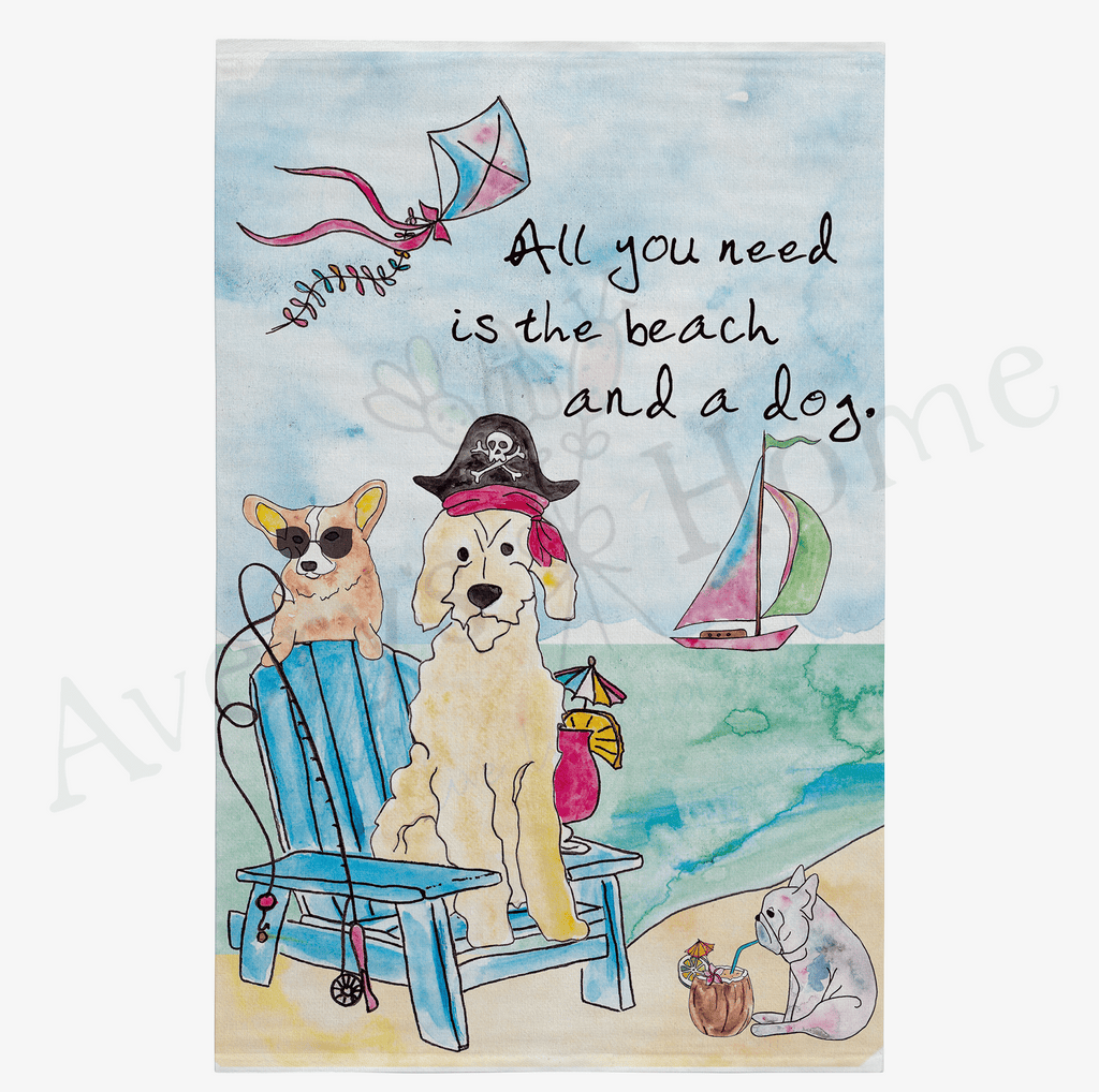 All You Need is the Beach & a Dog Flour Sack Dish Towel