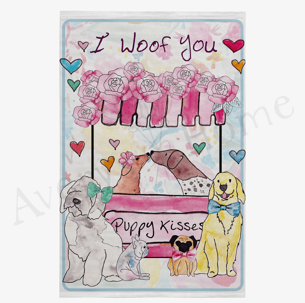 Valentine's Day Dog Kissing Booth Flour Sack Dish Towel