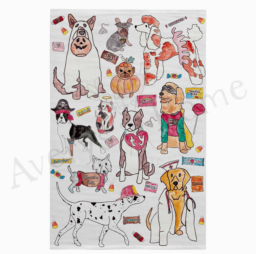 Dogs In Halloween Costumes Flour Sack Dish Towel