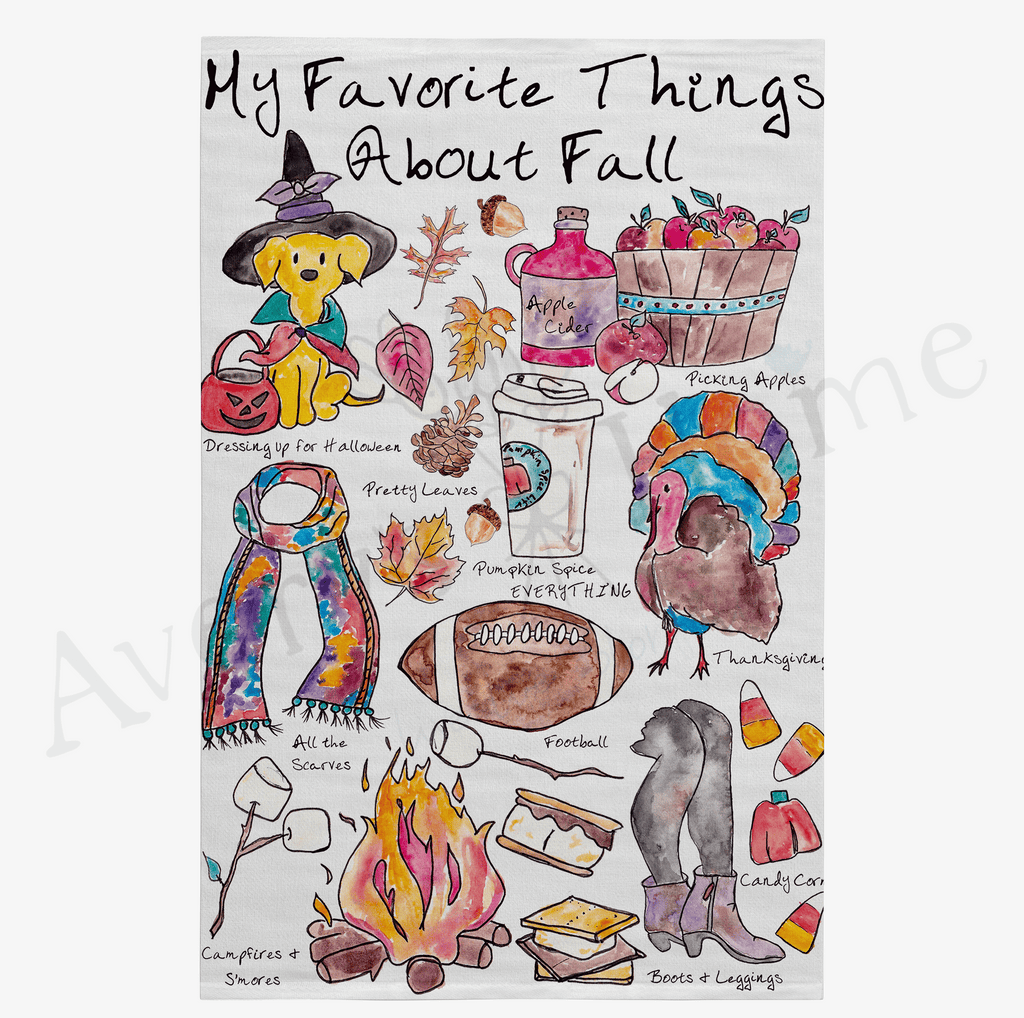 Favorite Things About Fall Flour Sack Dish Towel