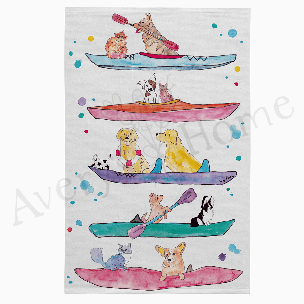 Dogs Kayaking Lake Or Ocean Flour Sack Dish Towel