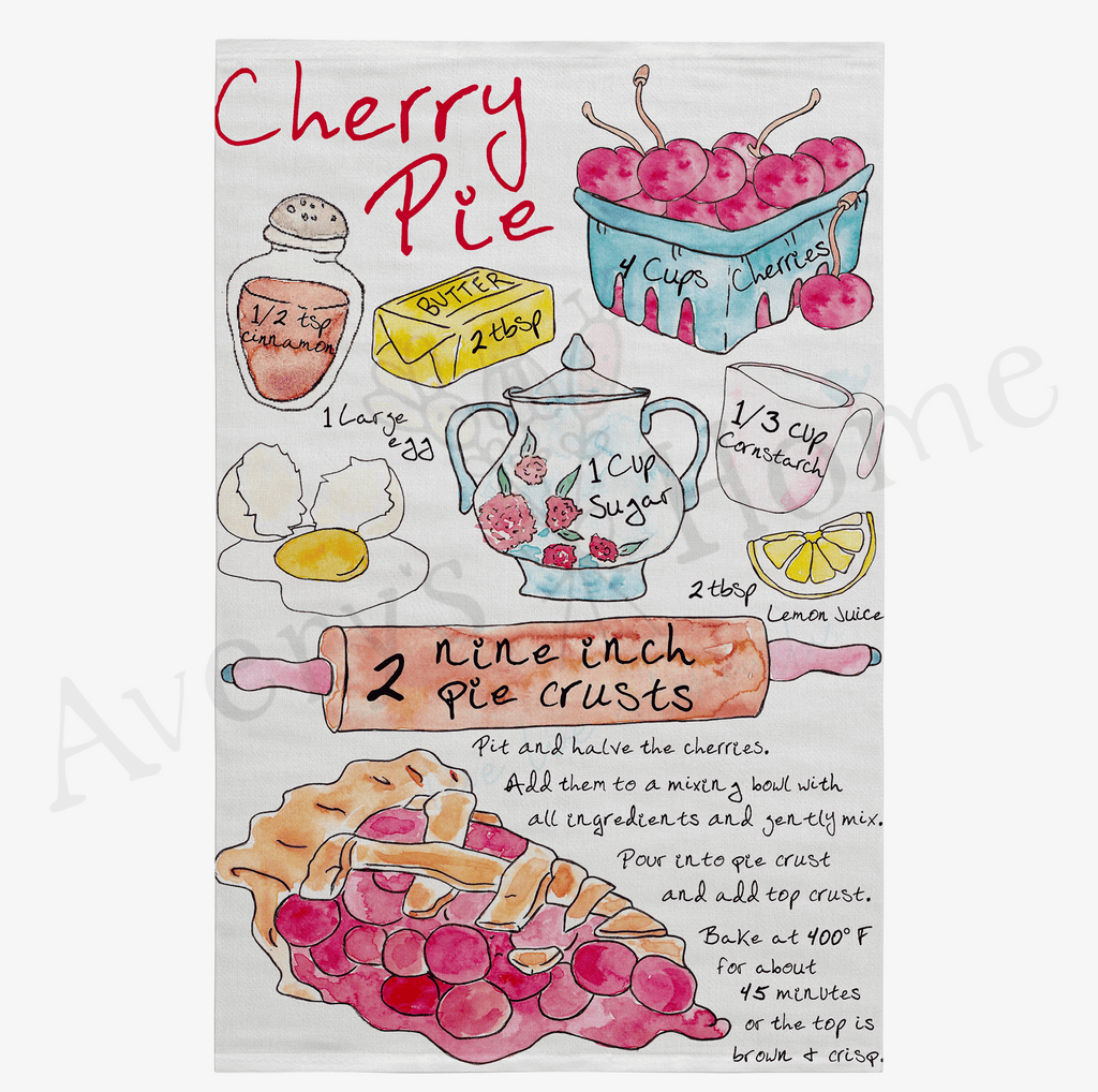 Cherry Pie Baking Recipe Flour Sack Dish Towel