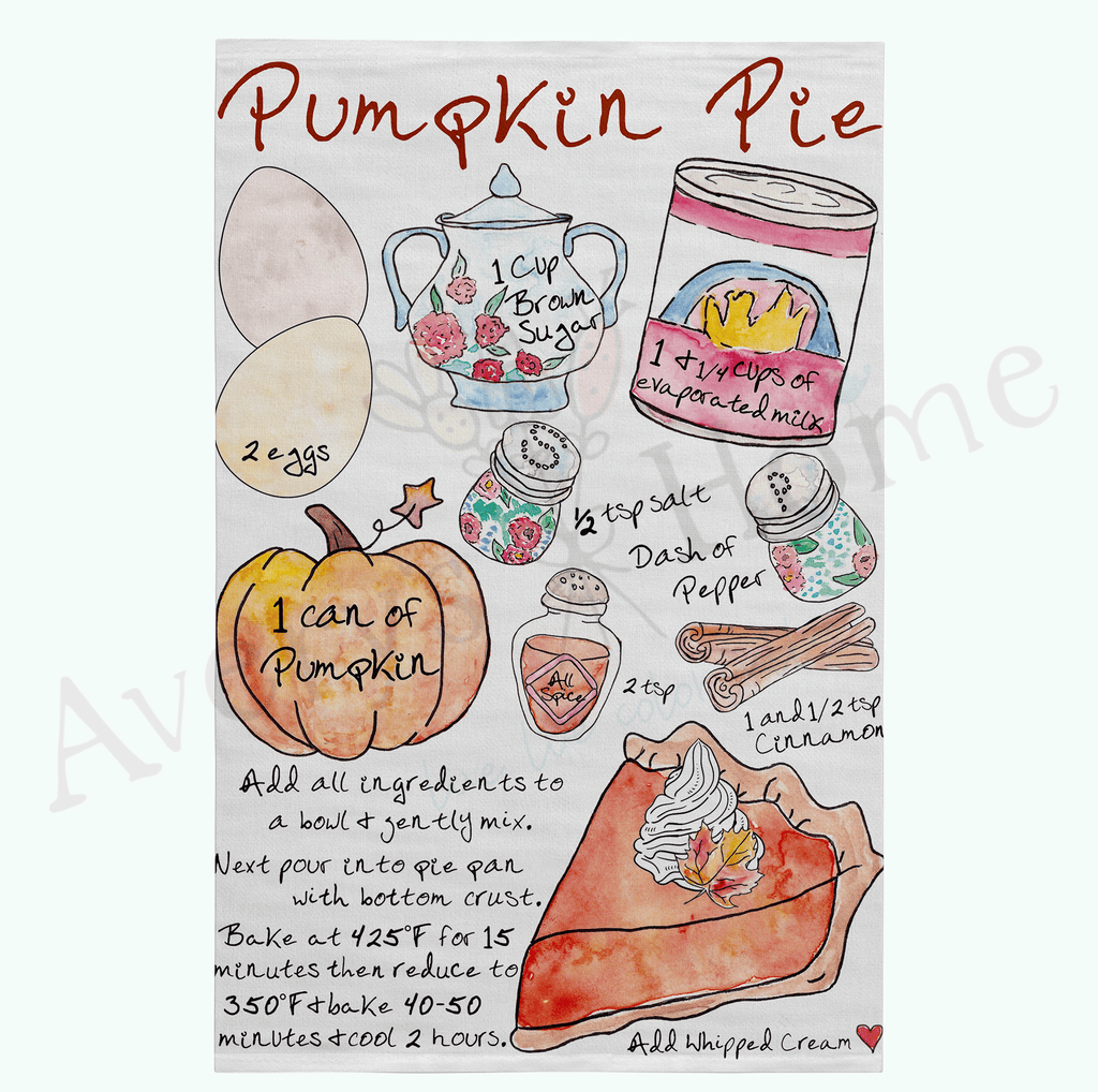 Pumpkin Pie Recipe Fall Flour Sack Dish Towel