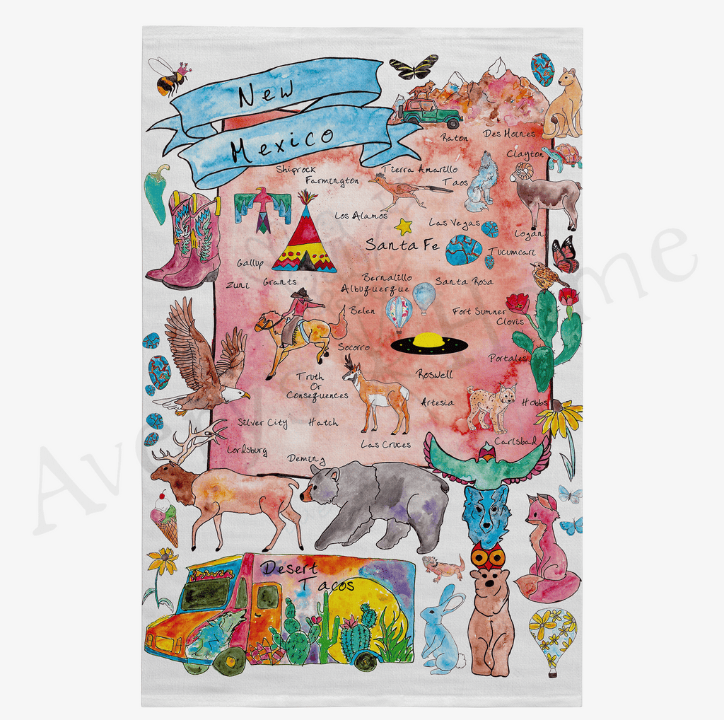 New Mexico State Map  Flour Sack Dish Towel