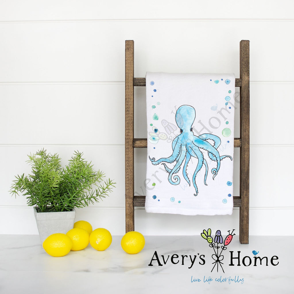 Octopus Cute Coastal Customizable Flour Sack Dish Towel