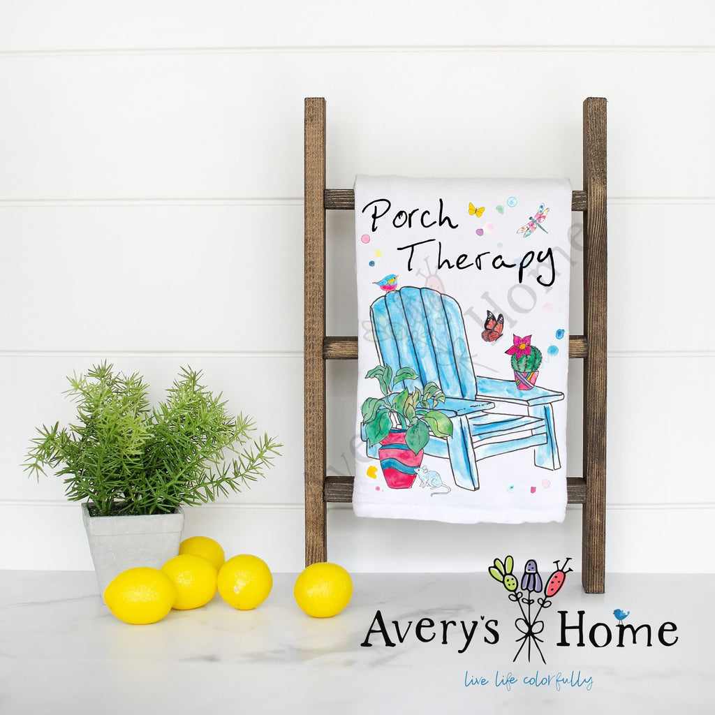 Porch Adirondack Chair & Plants Customizable Flour Sack Dish Towel